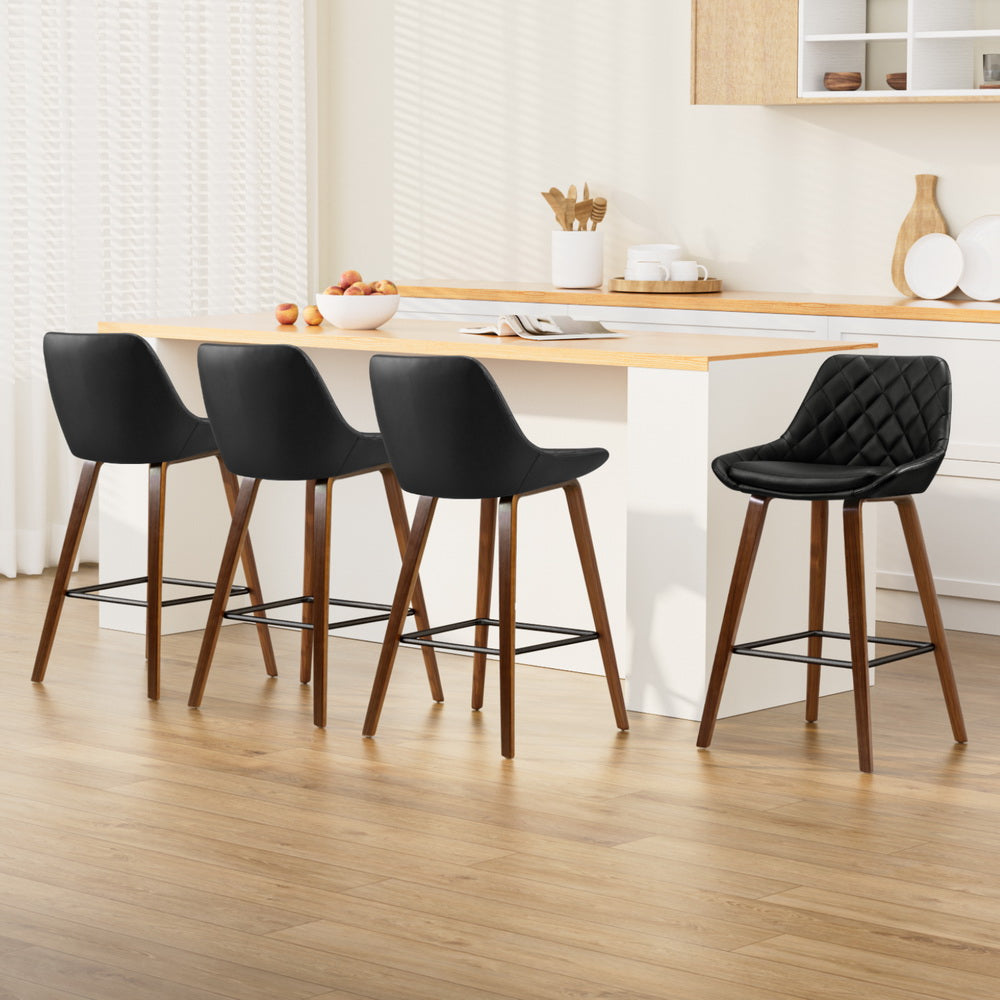 TWSC 4x Bar Stools PU Seat Wooden