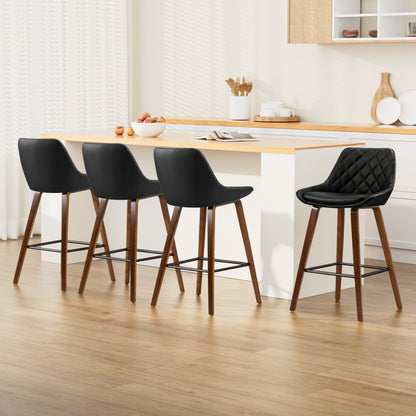 TWSC 4x Bar Stools PU Seat Wooden