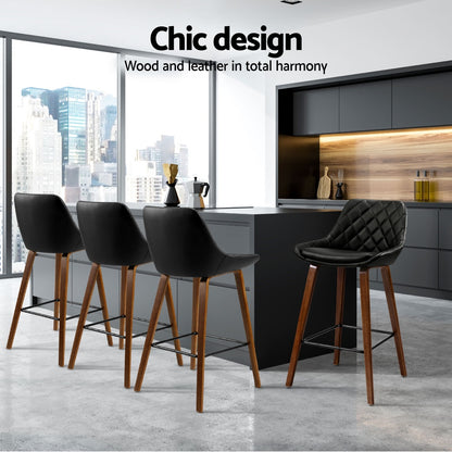 TWSC 4x Bar Stools PU Seat Wooden