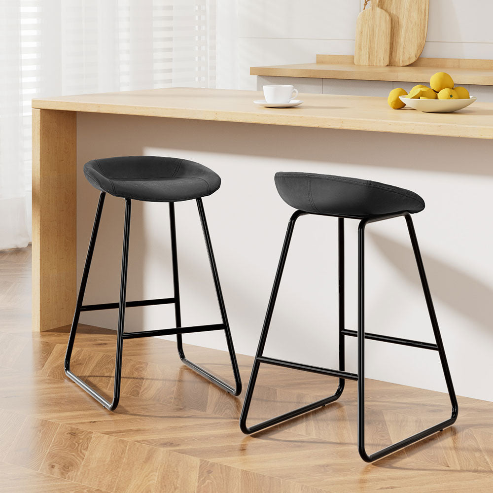 TWSC 2x Bar Stools Kitchen Dining Chairs Counter Stool PU Leather Metal