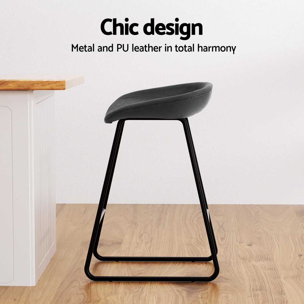 TWSC 2x Bar Stools Kitchen Dining Chairs Counter Stool PU Leather Metal