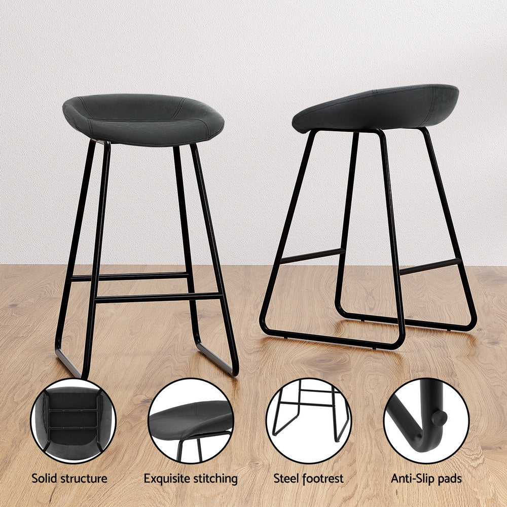 TWSC 2x Bar Stools Kitchen Dining Chairs Counter Stool PU Leather Metal