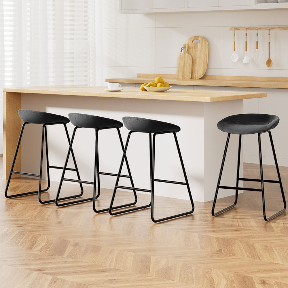 TWSC 4x Bar Stools Kitchen Dining Chairs Counter Stool PU Leather Metal