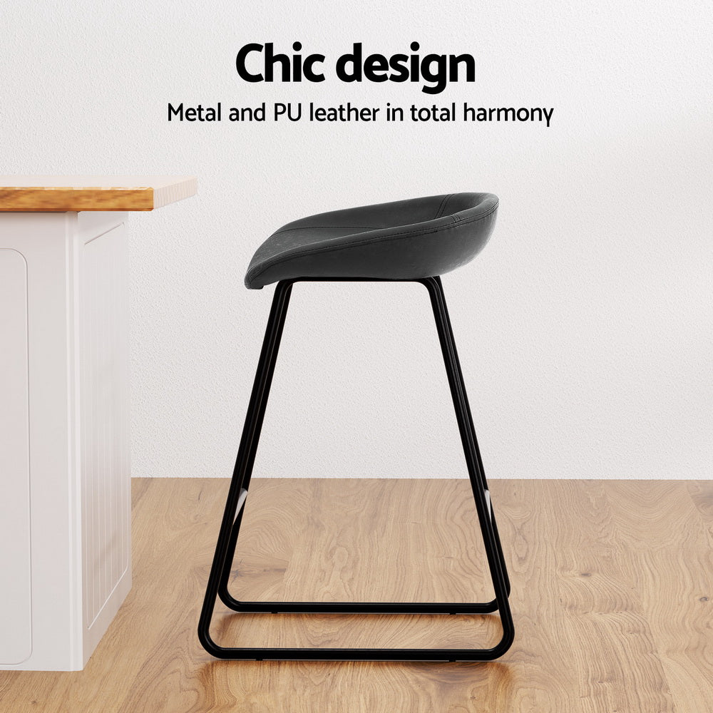 TWSC 4x Bar Stools Kitchen Dining Chairs Counter Stool PU Leather Metal