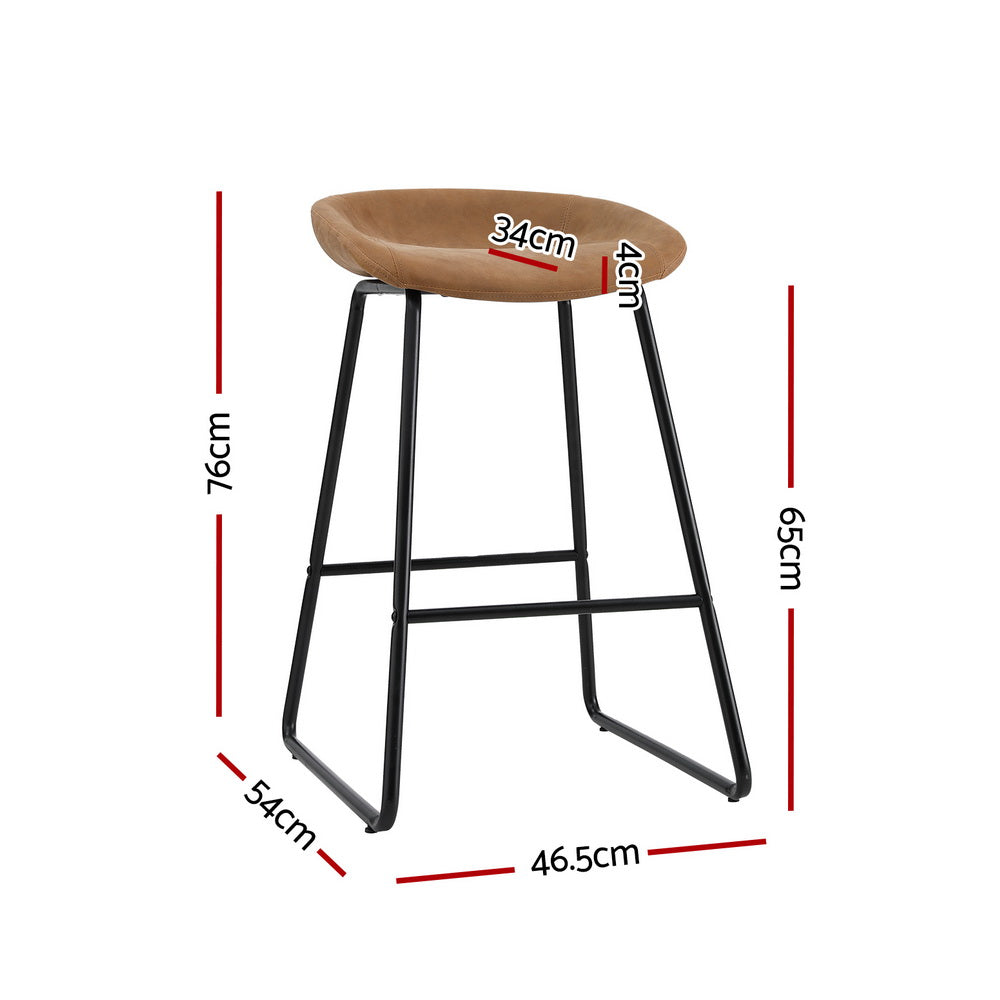 TWSC 2x Bar Stools Kitchen Dining Chairs Counter Stool PU Leather Metal Brown