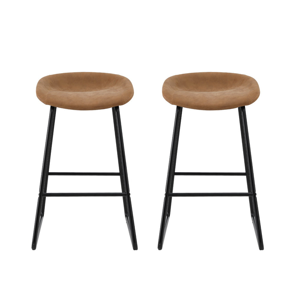 TWSC 2x Bar Stools Kitchen Dining Chairs Counter Stool PU Leather Metal Brown