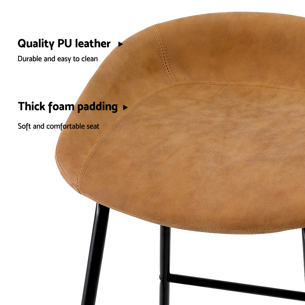 TWSC 2x Bar Stools Kitchen Dining Chairs Counter Stool PU Leather Metal Brown