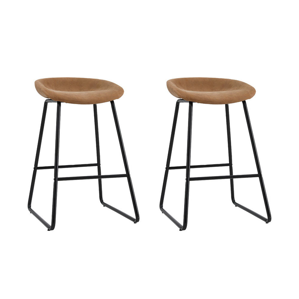 TWSC 2x Bar Stools Kitchen Dining Chairs Counter Stool PU Leather Metal Brown