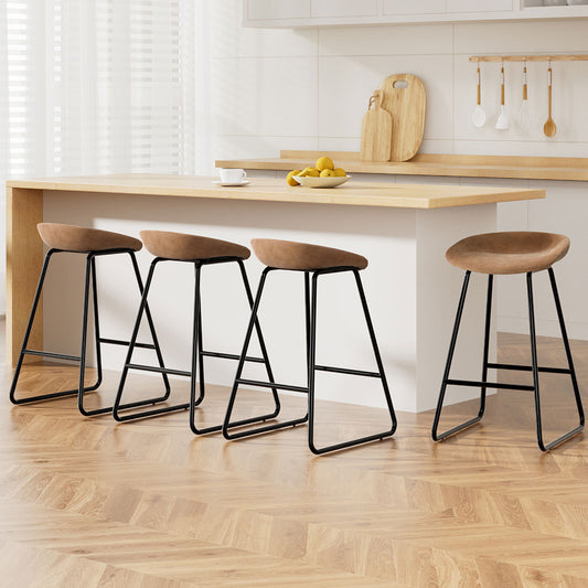TWSC 4x Bar Stools Kitchen Dining Chairs Counter Stool PU Leather Metal Brown