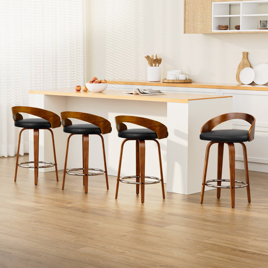 TWSC 4x Bar Stools Swivel Seat Curving Backrest
