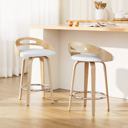 TWSC 2x Bar Stools Swivel Dining Chairs Low Back Counter Seat PU Cushion