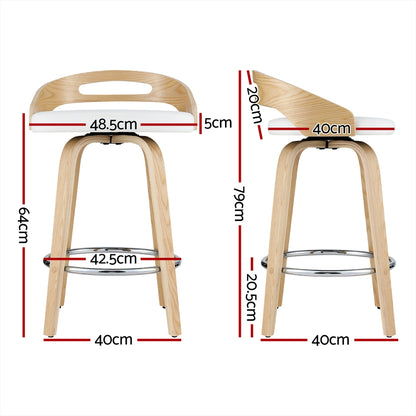 TWSC 2x Bar Stools Swivel Dining Chairs Low Back Counter Seat PU Cushion