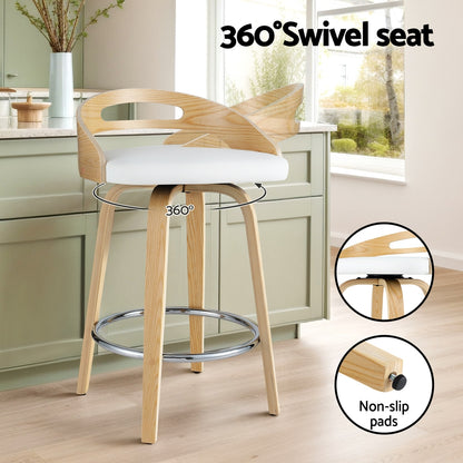 TWSC 2x Bar Stools Swivel Dining Chairs Low Back Counter Seat PU Cushion