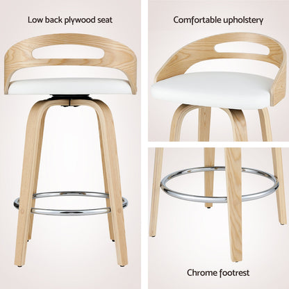 TWSC 2x Bar Stools Swivel Dining Chairs Low Back Counter Seat PU Cushion