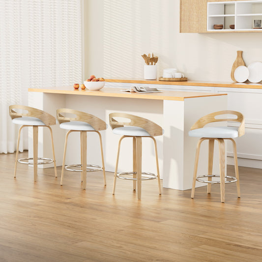 TWSC 4x Bar Stools Swivel Dining Chairs Low Back Counter Seat PU Cushion