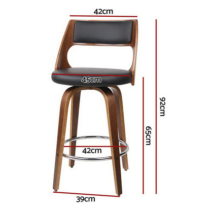TWSC 4x Bar Stools Swivel Leather Chair 65cm
