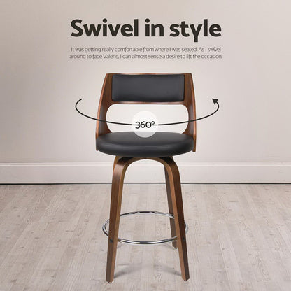TWSC 4x Bar Stools Swivel Leather Chair 65cm