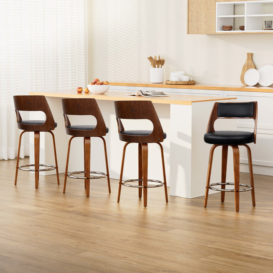 TWSC 4x Bar Stools Swivel Leather Chair 65cm