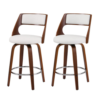 TWSC 65cm Swivel Counter Stools, White & Walnut – Set of 2 — angled product view of the swivel stool set
