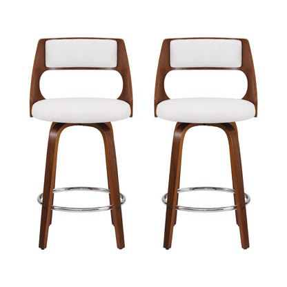 TWSC 65cm Swivel Counter Stools, White & Walnut – Set of 2 — front view of the stool set