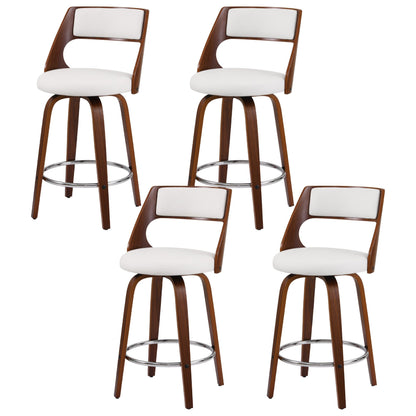 TWSC 65cm Swivel Counter Stools, White & Walnut – Set of 4 — angled product view of the swivel stool set