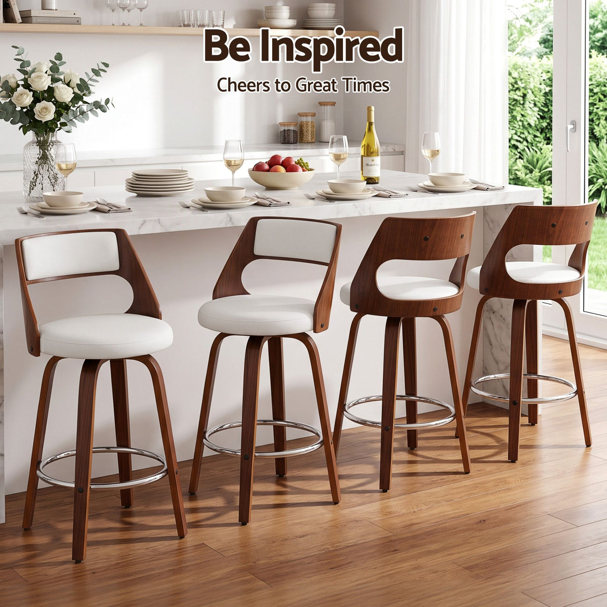 TWSC 65cm Swivel Counter Stools, White & Walnut – Set of 4 — counter seating styling example
