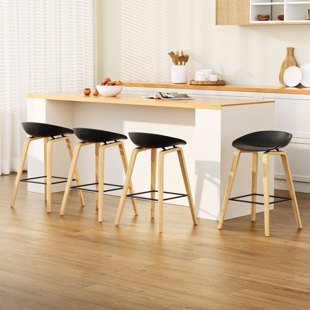 4x TWSC Bar Stools Kitchen Counter Stool Dining Chairs Wooden Black