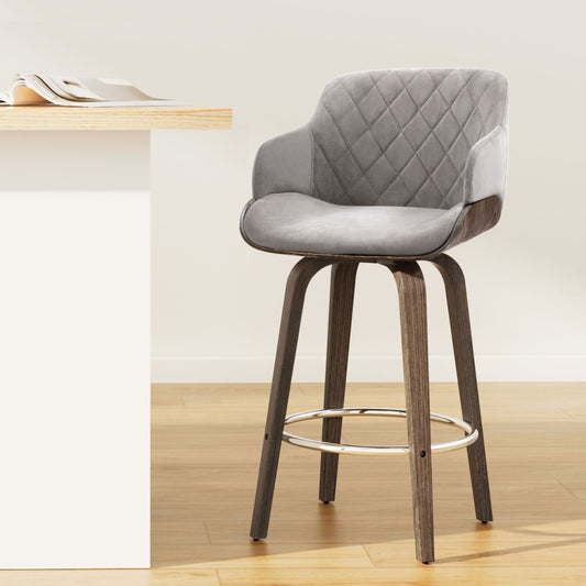 TWSC Bar Stools Swivel Velvet Padded Wooden