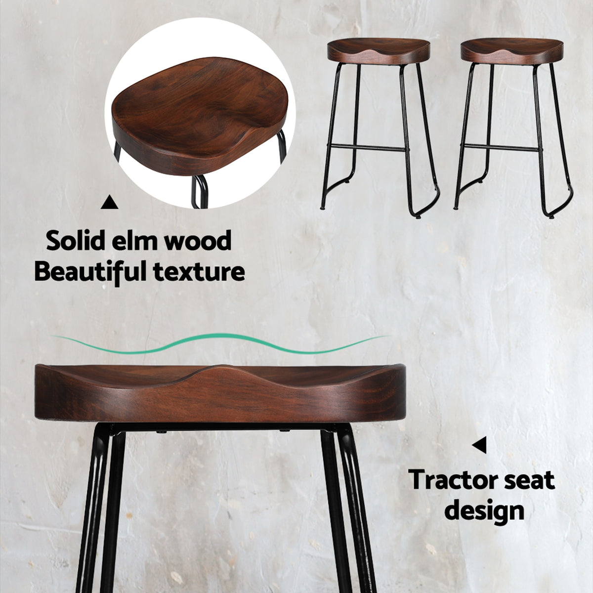 TWSC 2x Bar Stools Tractor Seat 65cm