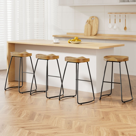 TWSC 4x Bar Stools Tractor Seat 65cm Wooden