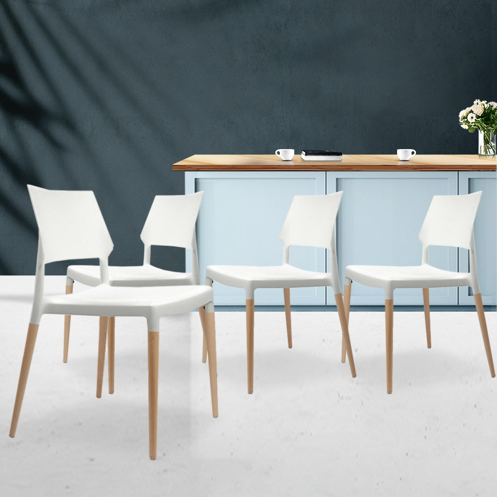 TWSC Dining Chairs Set of 4 Plastic Wooden Stackable White