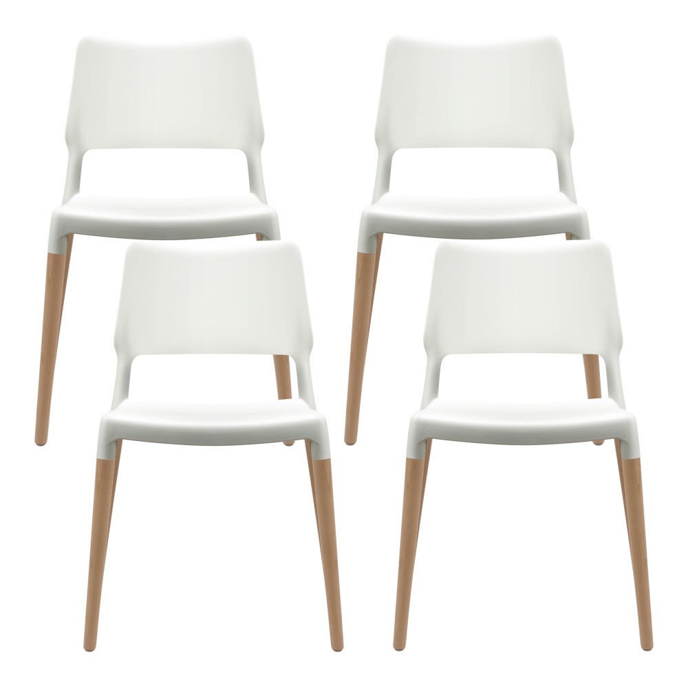 TWSC Dining Chairs Set of 4 Plastic Wooden Stackable White