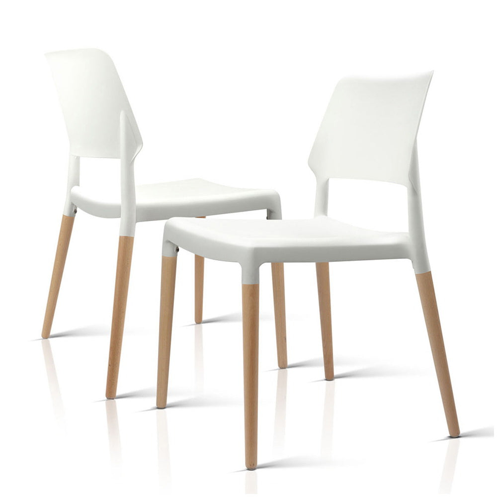TWSC Dining Chairs Set of 4 Plastic Wooden Stackable White