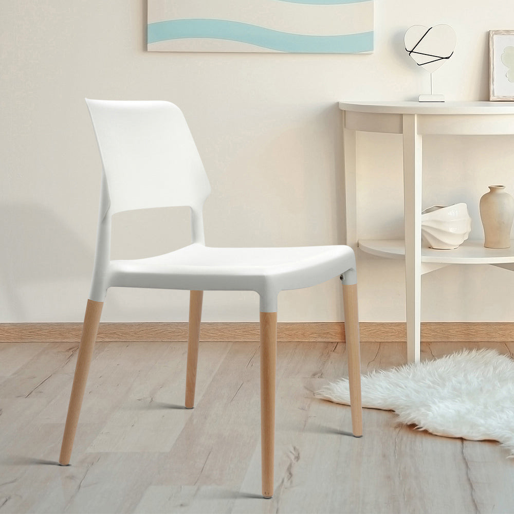 TWSC Dining Chairs Set of 4 Plastic Wooden Stackable White