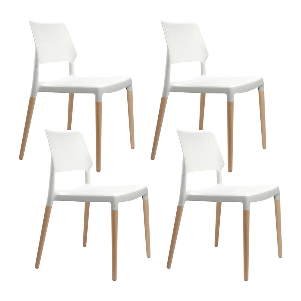 TWSC Dining Chairs Set of 4 Plastic Wooden Stackable White