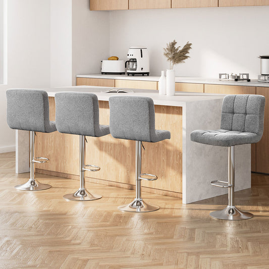 TWSC 4x Bar Stools Fabric Gas Lift Grey