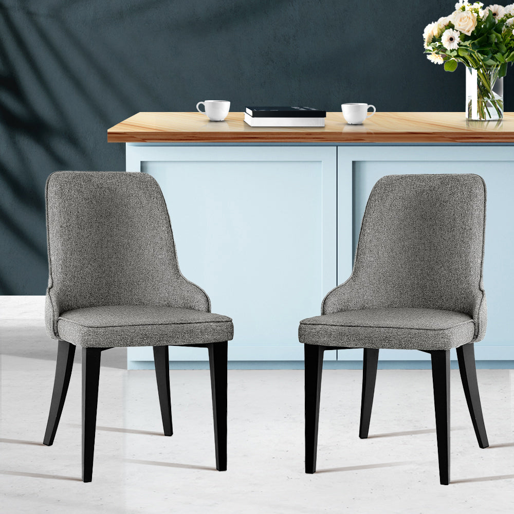 TWSC Dining Chairs Set of 2 Linen Fabric Grey