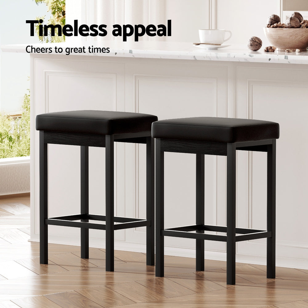 2x TWSC Metal Bar Stools PU Seat Dining Counter Chairs