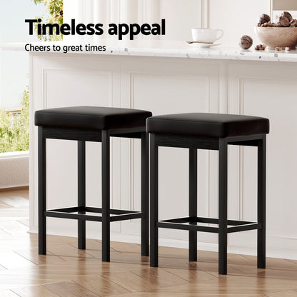 2x TWSC Metal Bar Stools PU Seat Dining Counter Chairs