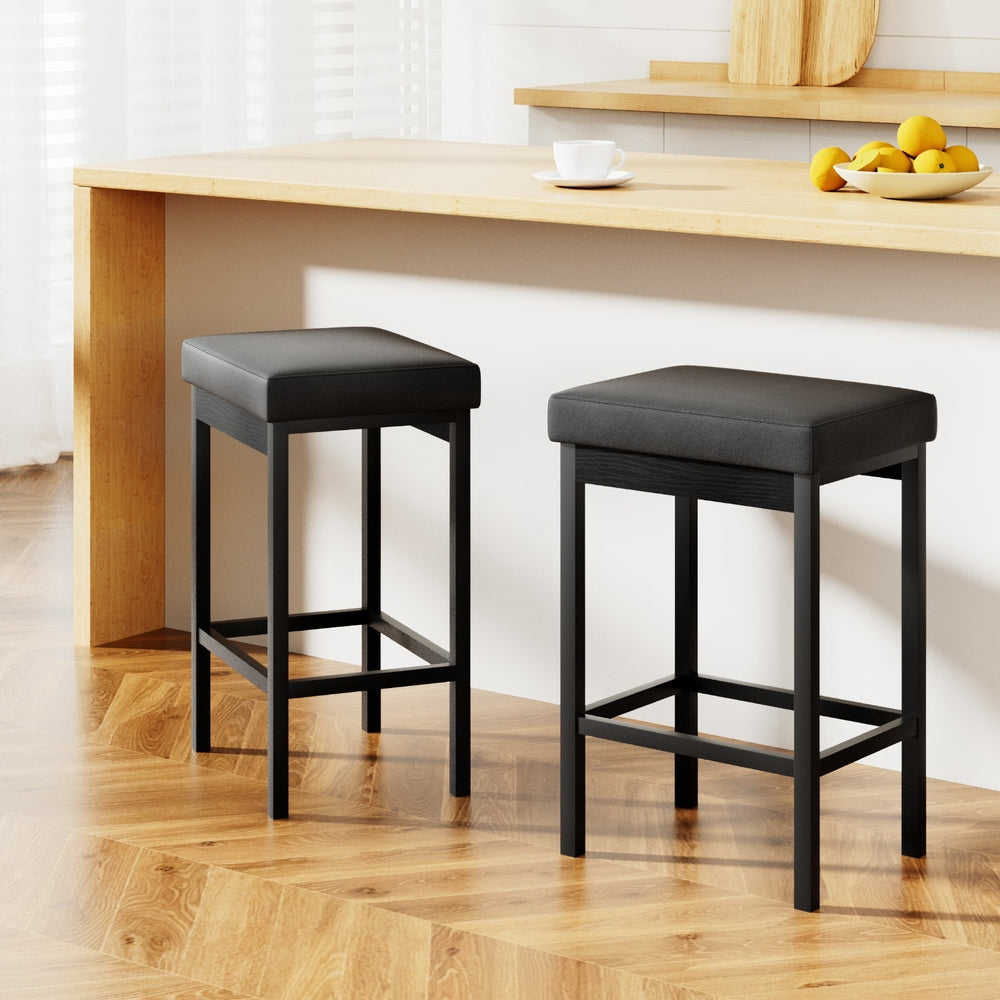 2x TWSC Metal Bar Stools PU Seat Dining Counter Chairs