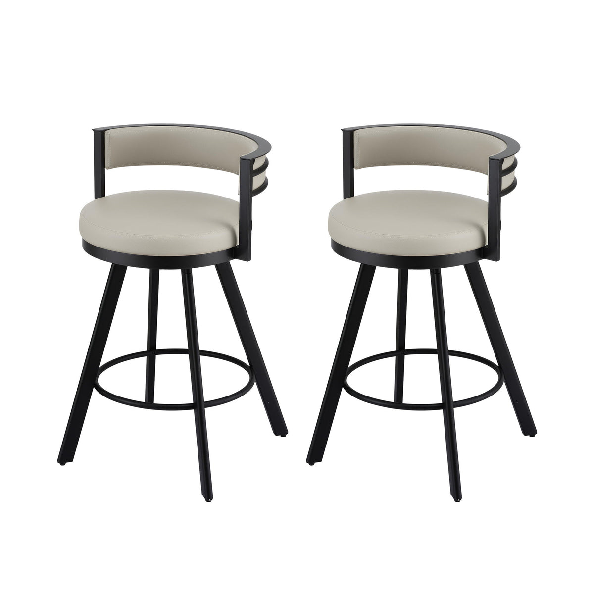 TWSC Bar Stools Set of 2 Swivel Kitchen Chair Metal Counter Beige Leather