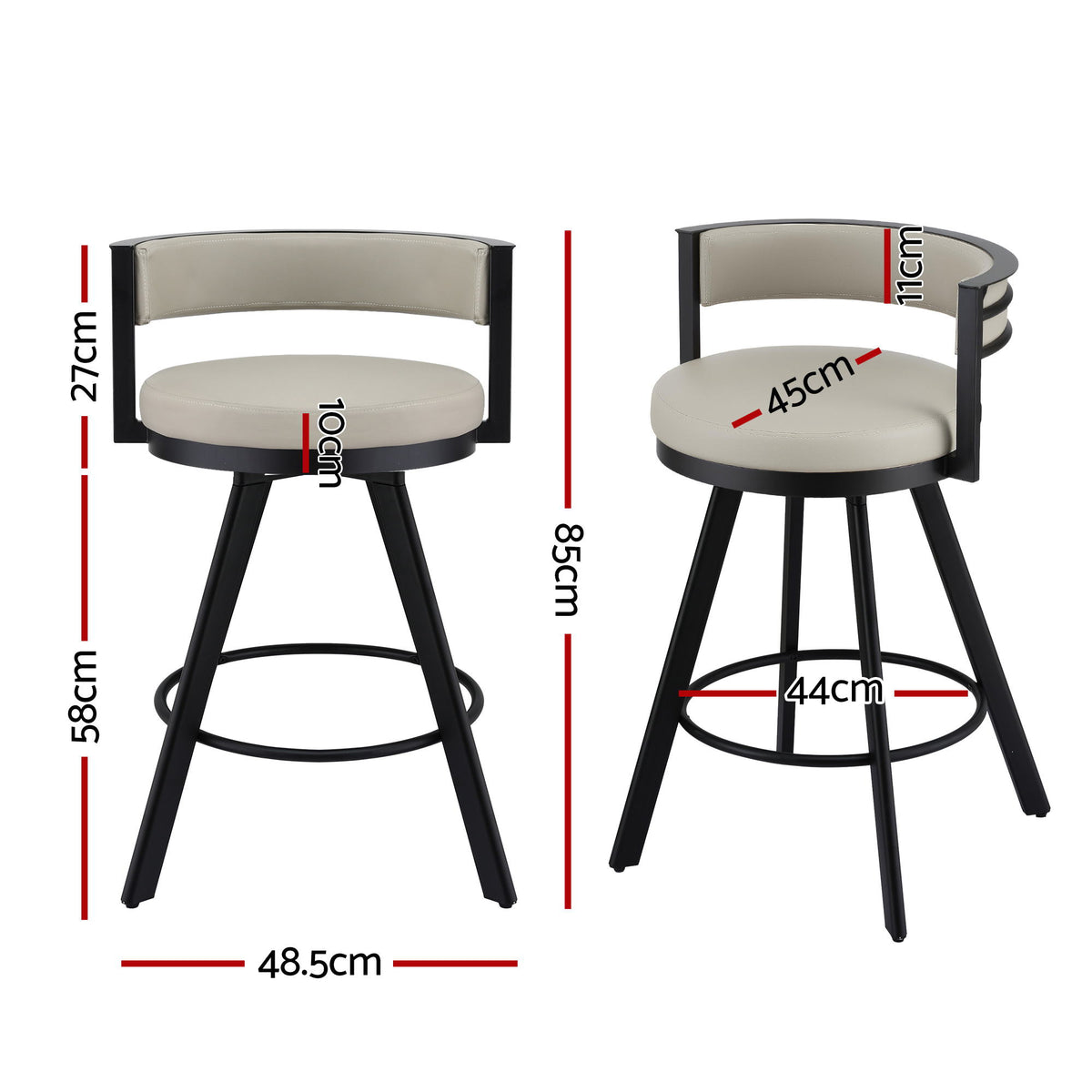 TWSC Bar Stools Set of 2 Swivel Kitchen Chair Metal Counter Beige Leather