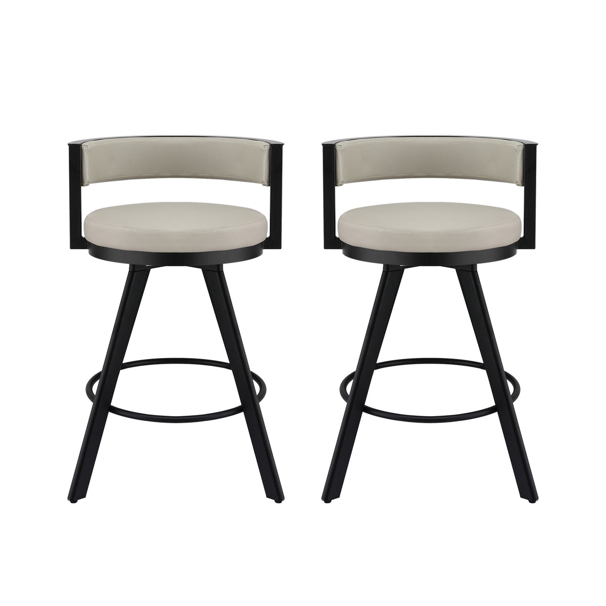 TWSC Bar Stools Set of 2 Swivel Kitchen Chair Metal Counter Beige Leather