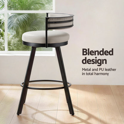 TWSC Bar Stools Set of 2 Swivel Kitchen Chair Metal Counter Beige Leather