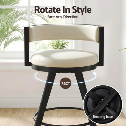 TWSC Bar Stools Set of 2 Swivel Kitchen Chair Metal Counter Beige Leather
