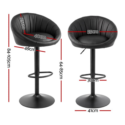 Artiss Bar Stools X4 Gas Lift Adjustable Rounded Shell Backrest PU Leather Black