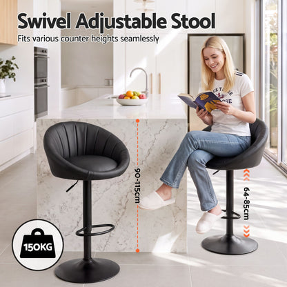 Artiss Bar Stools X4 Gas Lift Adjustable Rounded Shell Backrest PU Leather Black