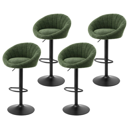 Artiss 4x Bar Stools Kitchen Chairs Gas Lift Adjustable Round Shell Boucle Green