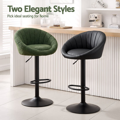 Artiss 4x Bar Stools Kitchen Chairs Gas Lift Adjustable Round Shell Boucle Green