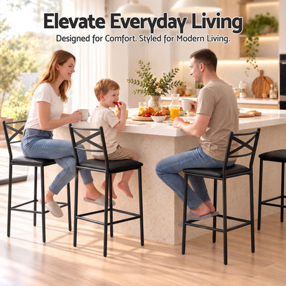 Artiss Bar Stools Set of 4 Counter 66cm Height Stools with Backrest, PU Cushioned Seat, Black